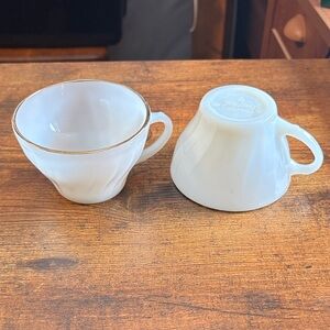 Vintage Fire King White Teacup Set with Gold Trim